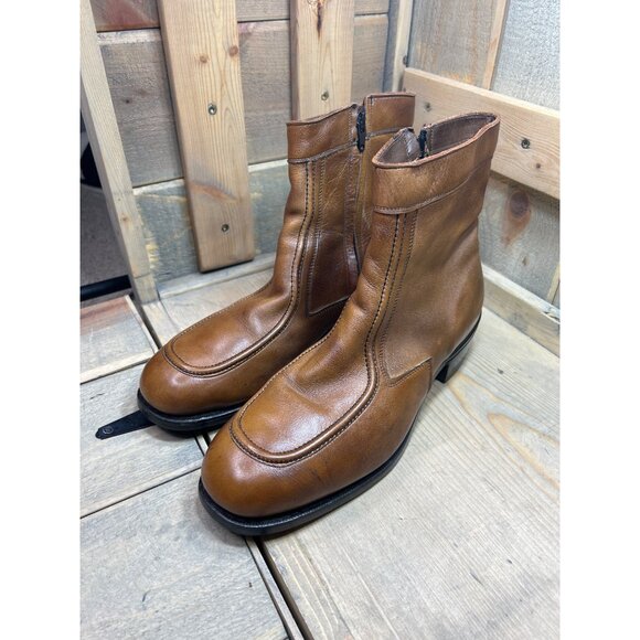 Hy-Test US8.5D Vintage Safety Toe TUFGUM Work Boots Tan Brown Leather Side Zip main image 5